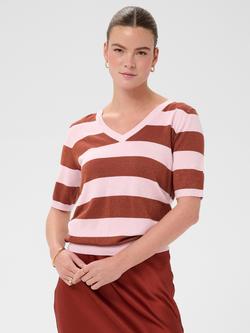 KAFFE Karegina Sculpted Striped V-Neck Knit Top, Pink, Pink
