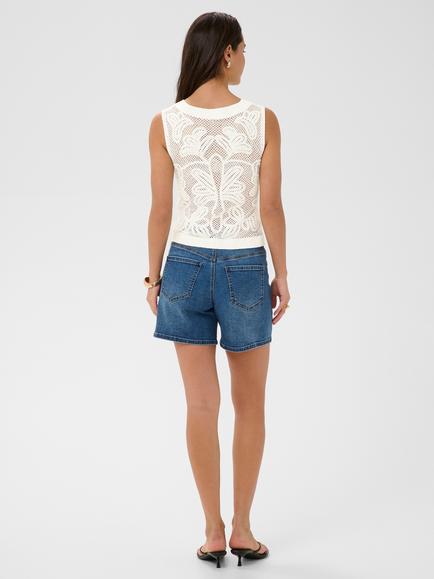 KAFFE Kaangelina Sleeveless Crochet Vest Top, Chalk - view 2, Chalk