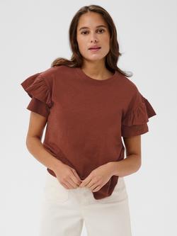 KAFFE Kaerin Flounce Sleeve T-Shirt, Henna, Henna