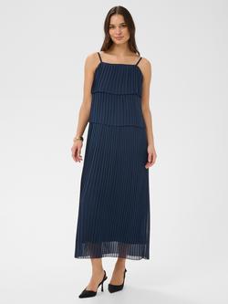 KAFFE Kiera Plisse Tiered Midi Dress, Midnight Marine, Midnight Marine