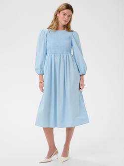 KAFFE Mona Smock Billow Sleeve Midi Dress, Blue, Blue