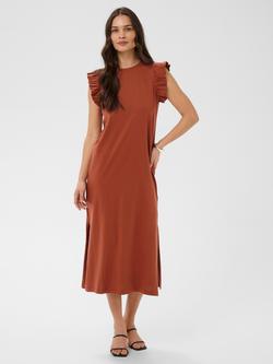 KAFFE Kacelina Cotton Ruch Cap Sleeve Midi Dress, Henna, Henna