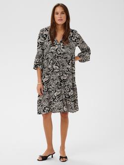 KAFFE Ellen Amber Paisley Tunic Dress, Black/Chalk, Black/Chalk