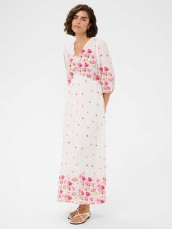 KAFFE Karosine V-Neck Floral Maxi Dress, White/Pink, White/Pink