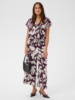 KAFFE Kamira Abstract Print V-Neck Jumpsuit, Purple/White, Purple/White