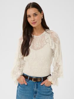 KAFFE Amelie Lace Ruffle Top, Moonbeam, Moonbeam
