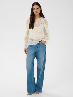 KAFFE Amelie Lace Ruffle Top, Moonbeam - view 2, Moonbeam