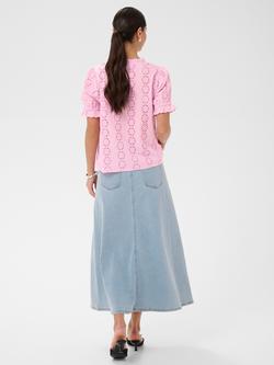 KAFFE Dona Eyelet Ruffle Trim Top, Pink Frosting - view 2, Pink Frosting