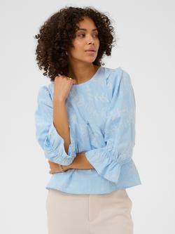 KAFFE Marlee Embroidered Top, Blue, Blue