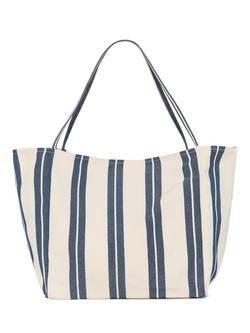 KAFFE Savanna Stripe Beach Bag, Chalk/Navy, Chalk/Navy