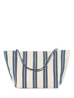 KAFFE Savanna Stripe Beach Bag, Chalk/Navy - view 2, Chalk/Navy