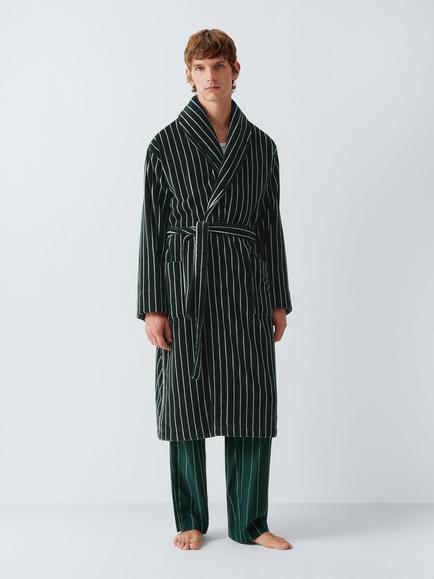 John Lewis Cotton Velour Stripe Robe, Green Dark, Green Dark