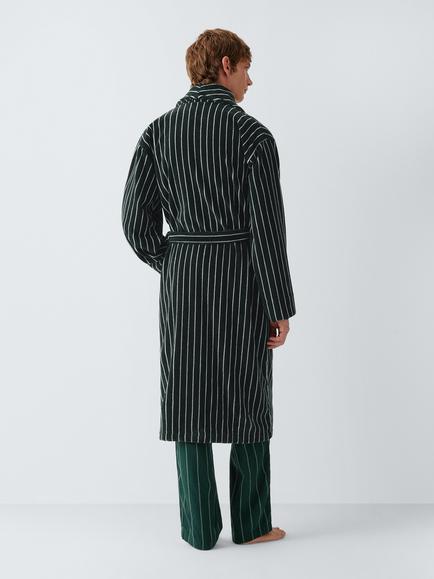 John Lewis Cotton Velour Stripe Robe, Green Dark - view 2, Green Dark