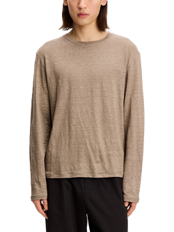 J.Lindeberg Coma Linen Long Sleeve T-Shirt, Brindle, Brindle