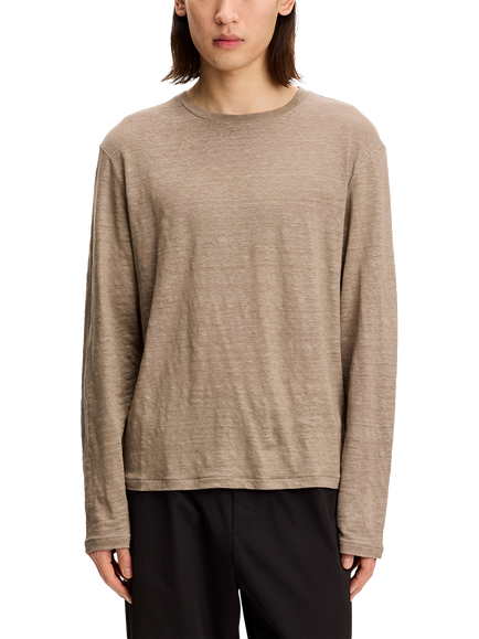 J.Lindeberg Coma Linen Long Sleeve T-Shirt, Brindle, Brindle