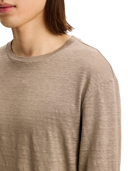 J.Lindeberg Coma Linen Long Sleeve T-Shirt, Brindle - view 2, Brindle