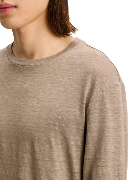 J.Lindeberg Coma Linen Long Sleeve T-Shirt, Brindle - view 2, Brindle
