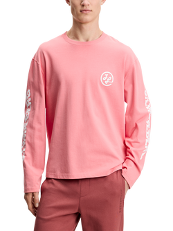 J.Lindeberg Walsh Relaxed Long Sleeve Printed T-Shirt, White, Flamingo Plume