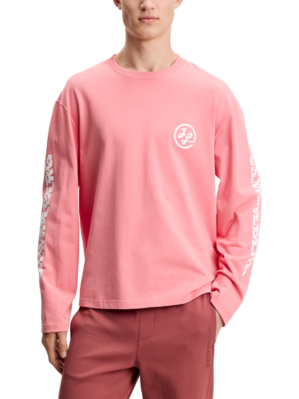 J.Lindeberg Walsh Relaxed Long Sleeve Printed T-Shirt, White, Flamingo Plume