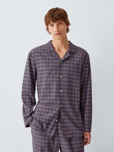 John Lewis Cotton Check Pyjama Set, Blue Navy, Blue Navy