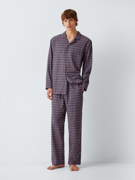 John Lewis Cotton Check Pyjama Set, Blue Navy - view 2, Blue Navy