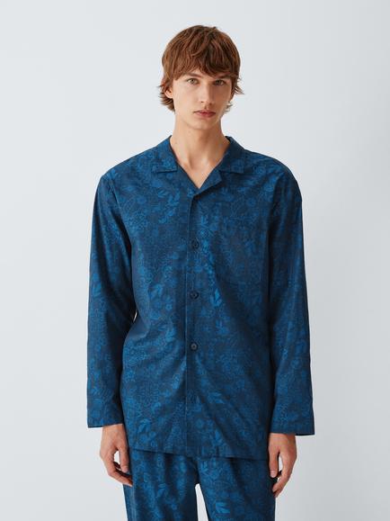 John Lewis Cotton Jacquard Pyjama Set, Blue Navy, Blue Navy