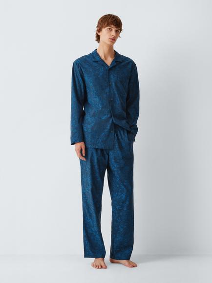 John Lewis Cotton Jacquard Pyjama Set, Blue Navy - view 2, Blue Navy
