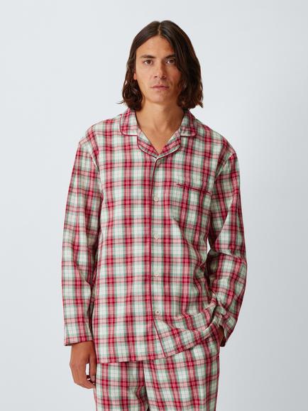 John Lewis Family Men's Cotton Check Pyjama Set, Red Mid, Red Mid