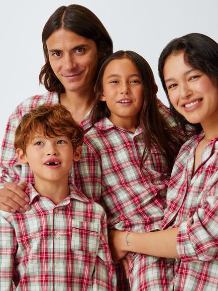 John Lewis Family Men's Cotton Check Pyjama Set, Red Mid - view 2, Red Mid