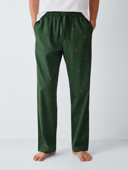 John Lewis Cotton Pheasant Pyjama Trousers, Green Mid, Green Mid
