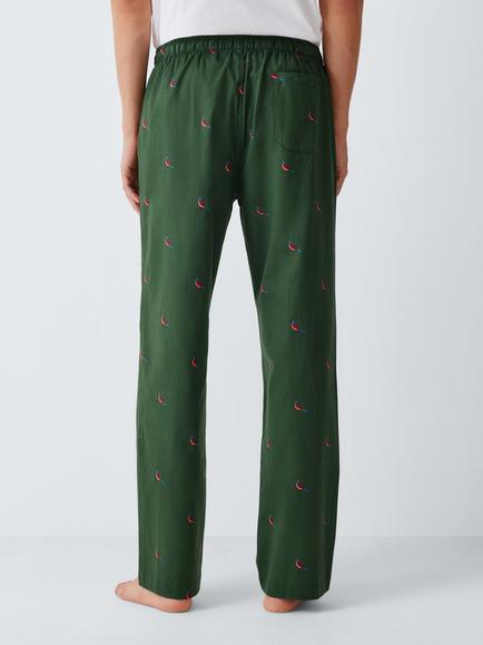 John Lewis Cotton Pheasant Pyjama Trousers, Green Mid - view 2, Green Mid