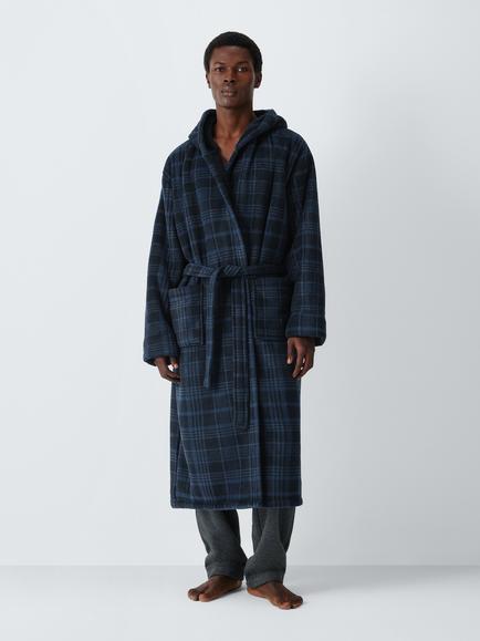 John Lewis Check Ultimate Robe, Blue Navy, Blue Navy