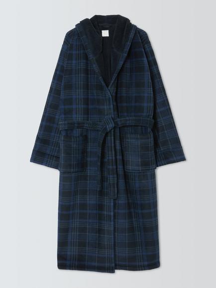 John Lewis Check Ultimate Robe, Blue Navy, Blue Navy