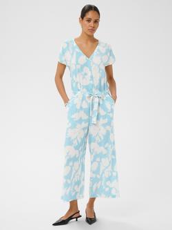 KAFFE Kamira Abstract Print V-Neck Jumpsuit, Blue/White, Blue/White
