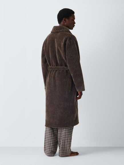 John Lewis Luxury Chenille Robe, Brown Mid - view 2, Brown Mid