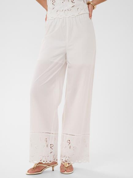 KAFFE Gertrude Eyelet Hem Trousers, Chalk, Chalk
