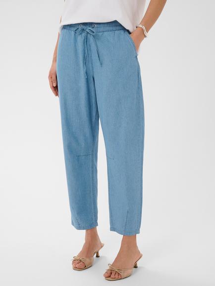 KAFFE Kajade Denim Barrell Leg Trousers, Medium Blue, Medium Blue