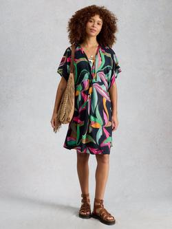 White Stuff Knee Length Kimono Kaftan, Black/Multi