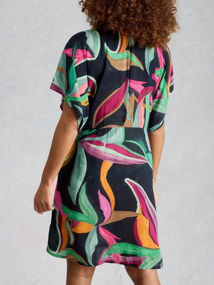 White Stuff Knee Length Kimono Kaftan - view 2, Black/Multi