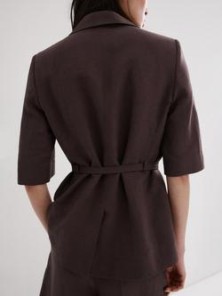 Mango Linen Blend Belted Suit Jacket, Plum - view 2, Plum