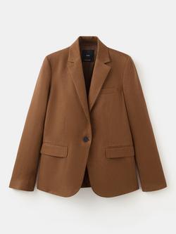 Mango Single Breasted Linen Blazer, Brown, Brown