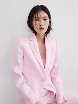 Mango Single Breasted Linen Blazer, Pink, Pink