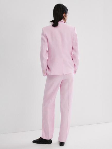 Mango Single Breasted Linen Blazer, Pink - view 2, Pink
