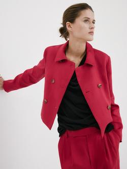 Mango Double Breasted Linen Jacket, Red, Red
