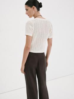 Mango Short Sleeve Cropped Cardigan, Beige - view 2, Beige