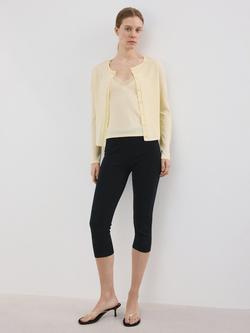 Mango Round Neck Long Sleeve Cardigan, Pastel Yellow, Pastel Yellow