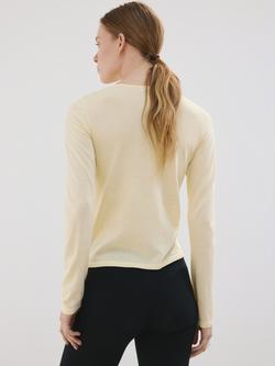Mango Round Neck Long Sleeve Cardigan, Pastel Yellow - view 2, Pastel Yellow