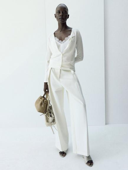 Mango Graci Round Neck Cardigan, Raw, Raw