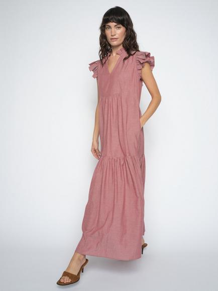 MOS MOSH Izha Tiered Flutter Sleeve Maxi Dress, Pink - view 2, Pink