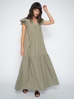 MOS MOSH Izha Tiered Flutter Sleeve Maxi Dress, Burnt Oilve, Burnt Olive